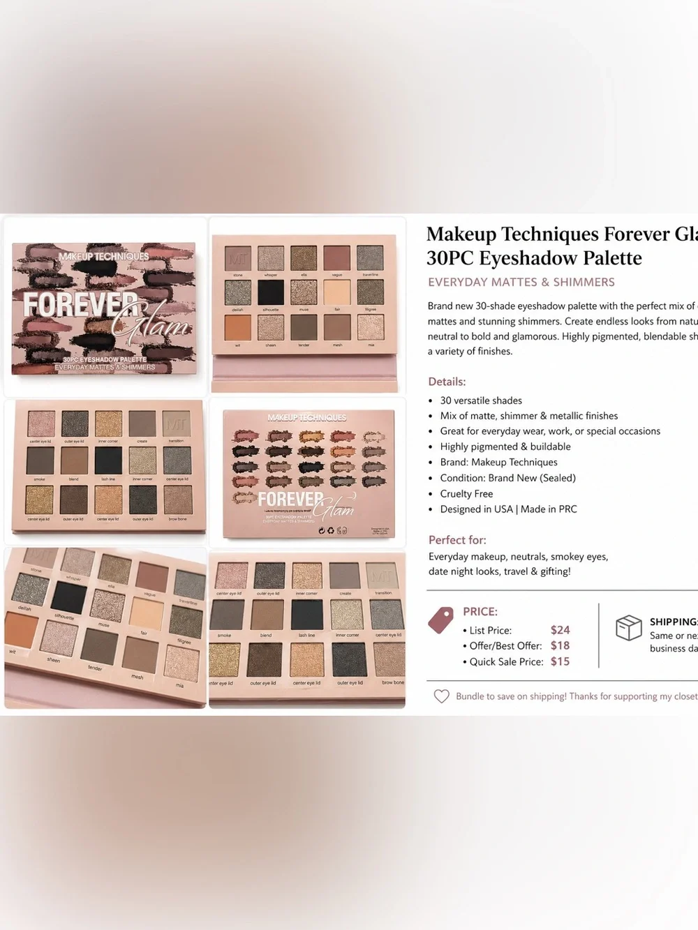 Makeup Techniques Forever Glam 30-Piece Eyeshadow Palette | Everyday Mattes & Sh